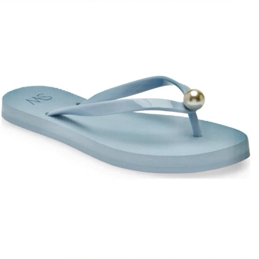 Stuart Weitzman Single Pearl Thong Flip Flop in Blue Size 9.